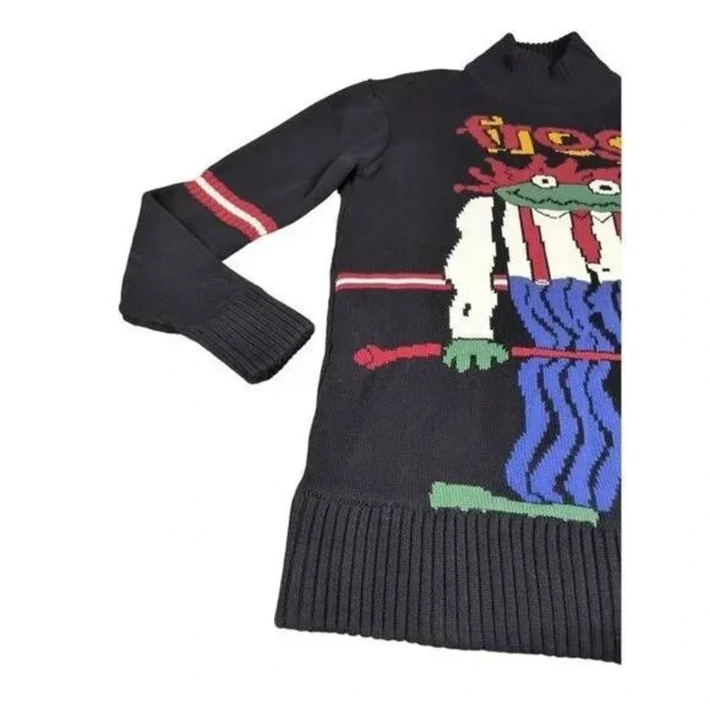 RARE 90s Ms AND Dn Frog‎ Sweater Vintage Kawaii Mock Neck Cartoon Knit Japan UNI